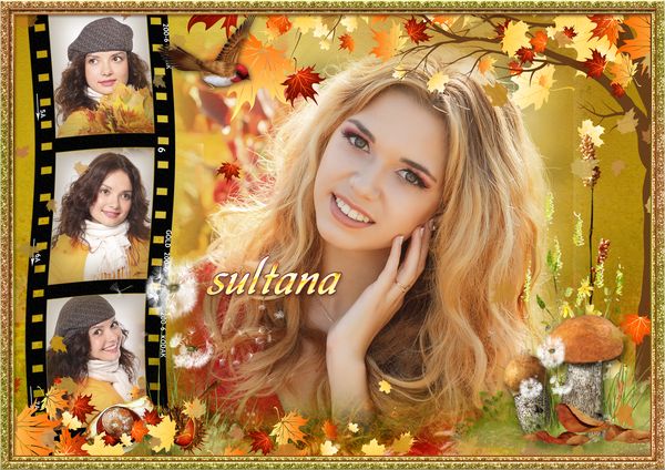 Осенняя рамка для фотошопа - Листья желтые в воздухе кружатся